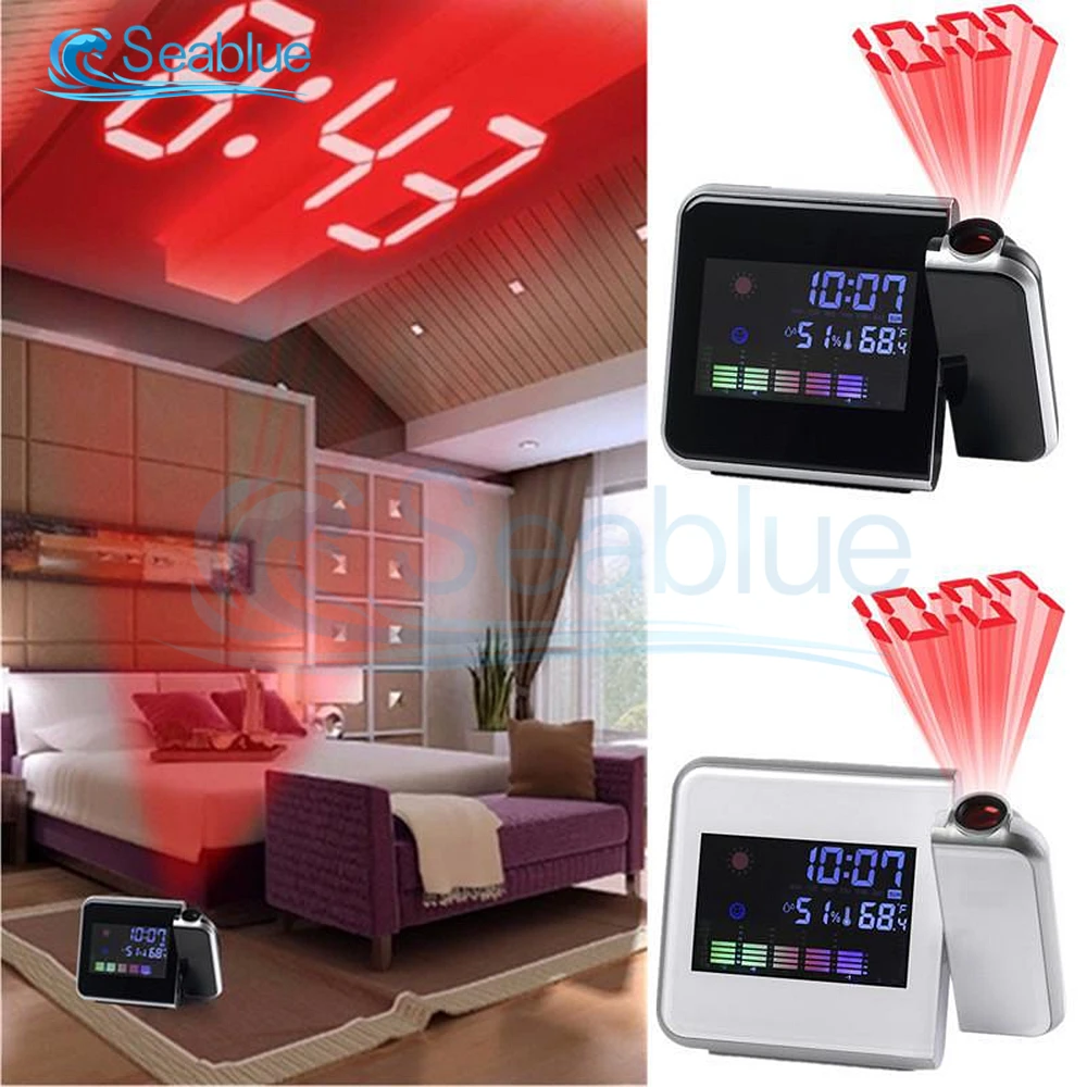 Lampe De Bureau Led Avec Thermomètre Heure Et Date Alarme de Projection numérique LED, thermomètre de bureau, affichage de l'heure  et de la Date, projecteur calendrier chargeur USB, horloge de Table |  AliExpress