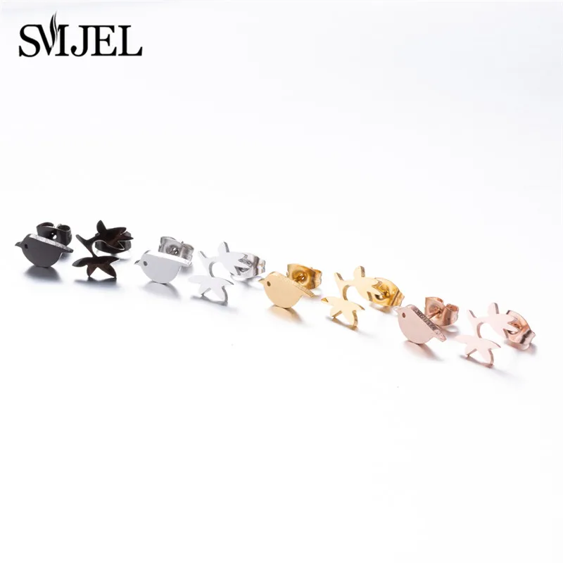 SMJEL Punk Runde Edelstahl Vogel Ohrstecker Für Männer Frauen Unisex Rock Piercing Schwarz Ohrringe Vintage Coole Schmuck – Detail 4