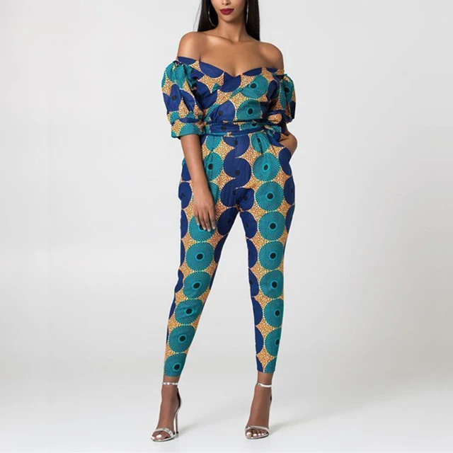 NK Dashiki Print Shoulder Off Ankara Style Jumpsuit Women - Image 3