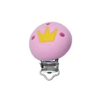 

Baby Pacifier Clip Chain Teething Toys Holder Silicone Beads Crown Shape Clips