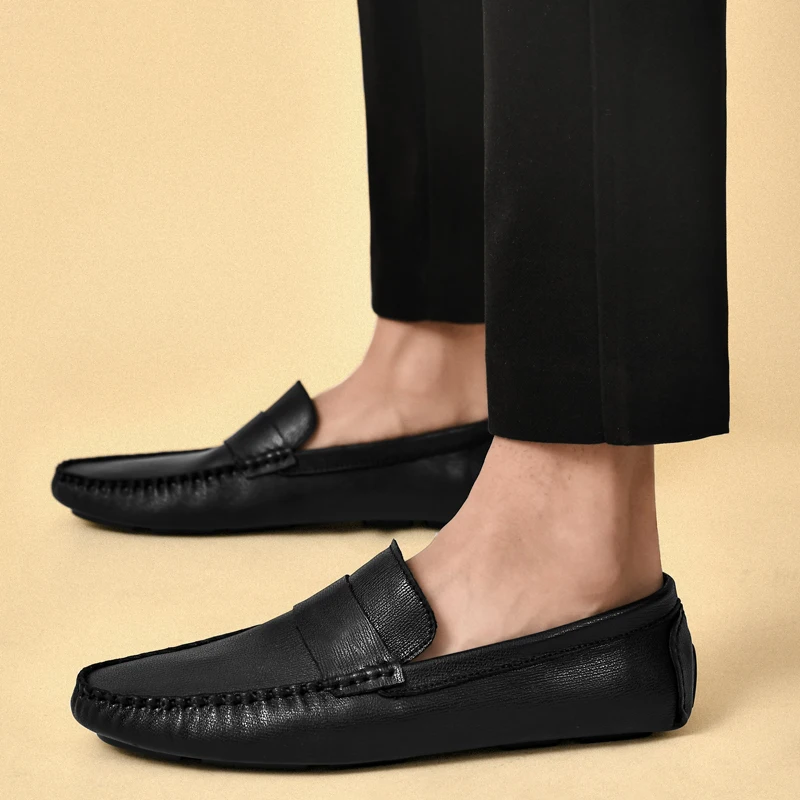 Genuine Leather Men Shoes Luxury Brand High Quality Formal Casual Mens Loafers Moccasins Soft Slip on Boat Shoes Plus Size 36-45 4