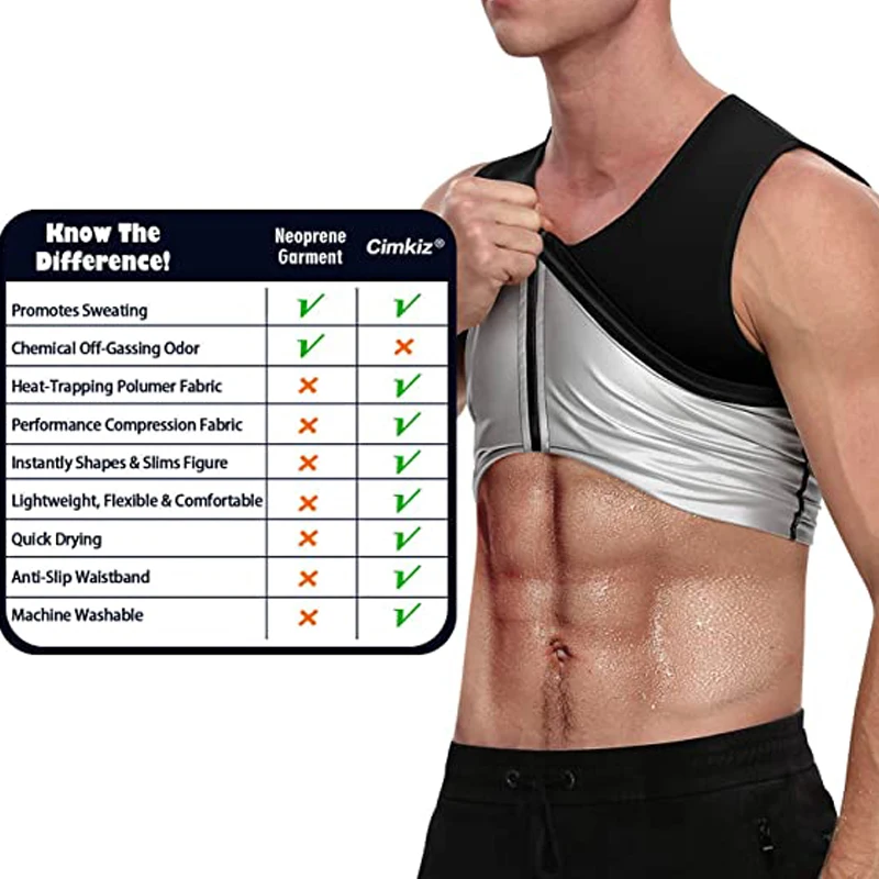 Mens Heat Trapping Zipper Sweat Enhancing Vest Neoprene Sauna Ultra Sweat Shirt Slimming Tank Top Body Shaper Bodybuilding Men