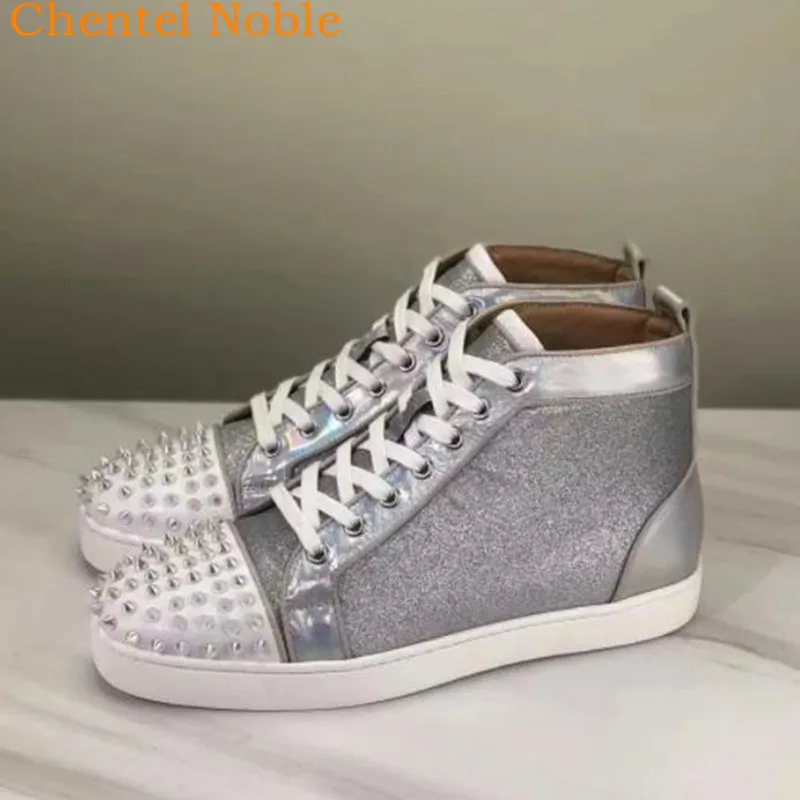 

2019 Brand Chentel Noble Leather Loafers Bling Rivet Men Casual Shoes Party Shoes Men Flats Lace-Up Sneakers Banque Big Size