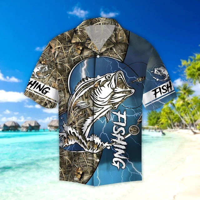 Personalized Bass Fishing Shirts Tropical leaves pattern, Bass