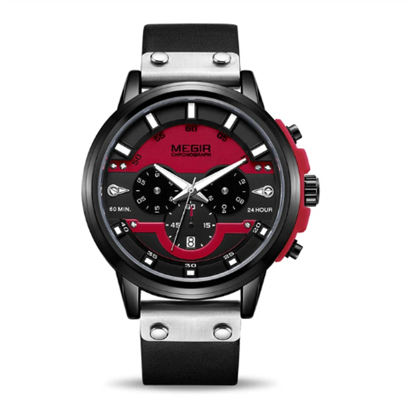 MEGIR Мужские кварцевые часы с хронографом Топ бренд класса люкс спортивные водонепроницаемые мужские наручные часы s Relogios Masculino военные мужские часы - Цвет: Red