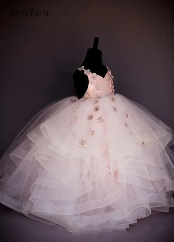 

SexeMara Champagne Ball Gown Girls Pageant Gown Kids Birthday Clothes Flower Girl Dress Communion Gown