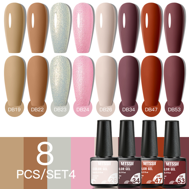 8pcs/set Nail Gel Polish Nail Color Glitter Sequins Matte Effect Long Lasting Base Top Coat Nail Art Design Hybrid Gel