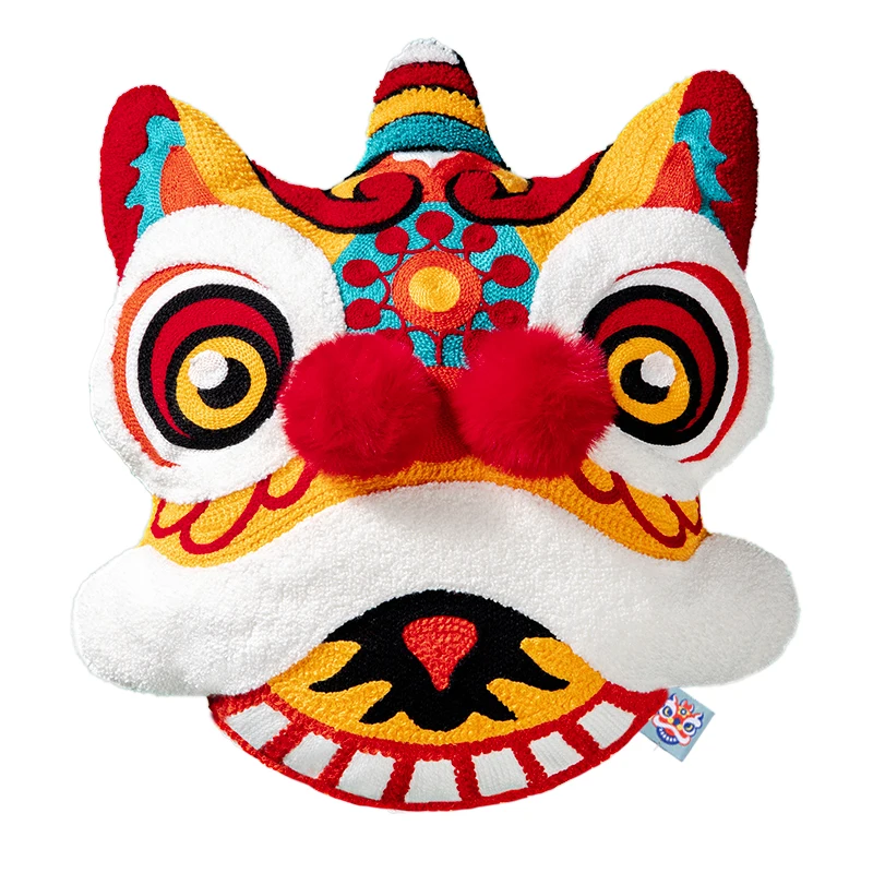 Joy Chinese Traditional Dance Lion Embroidery Cushion Sofa Chair Car Waist Cushion Wedding Bedding New Year Decorative Pillow 