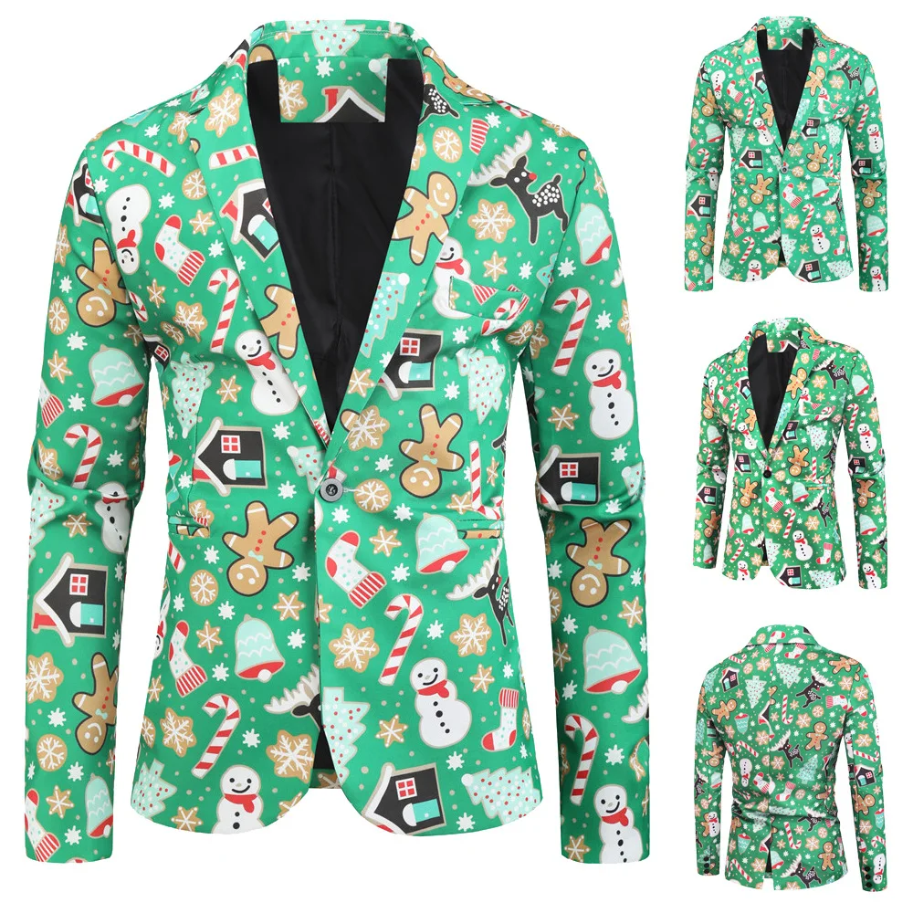 

2019 Autumn And Winter New Style Europe And America Men's 3D Fun Printed Suit Jacket Christmas Leisure Suit Coat Men's