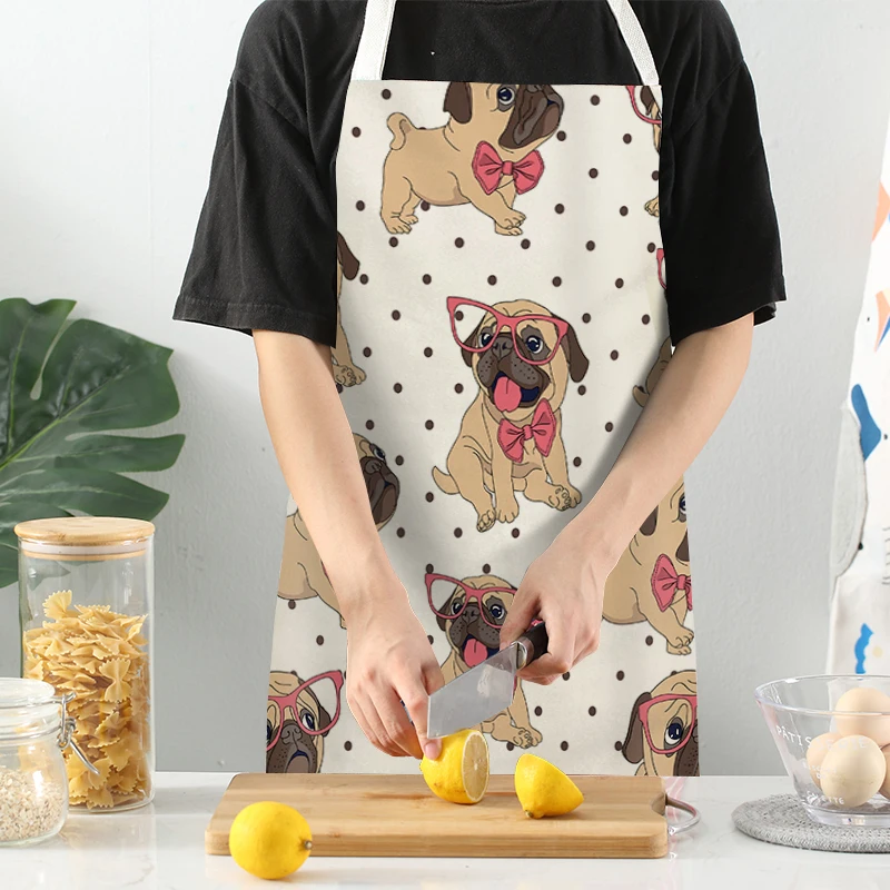 FYMX Cute Dog Apron Kitchen Animal Painted Head Aprons For Chefs Women Men Household Cleaning