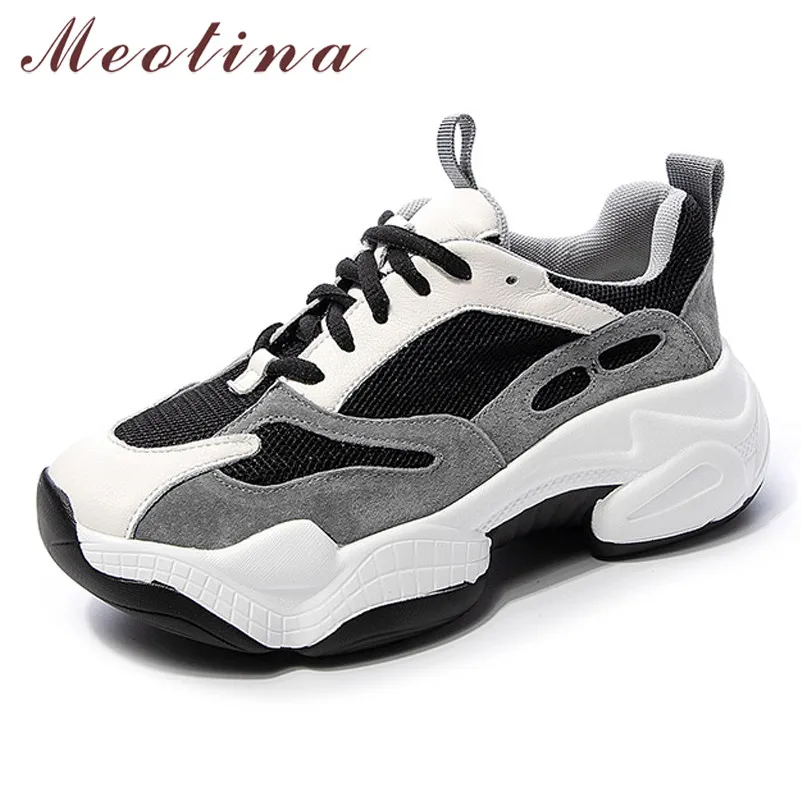 

Meotina Real Leather Flats Sneakers Shoes Women Pig Suede Flat Platform Shoes Casual Mixed Colors Round Toe Shoes Ladies Size 39