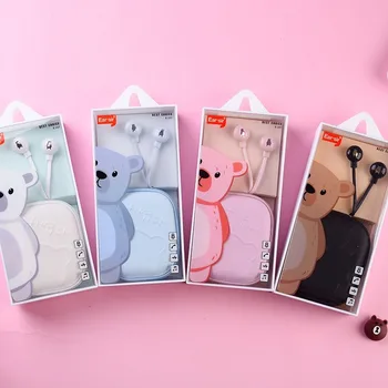 

Cute girl cartoon bear in-ear headset, silicone earmuffs, soft Cute same style storage bag Wired headset games Macaron