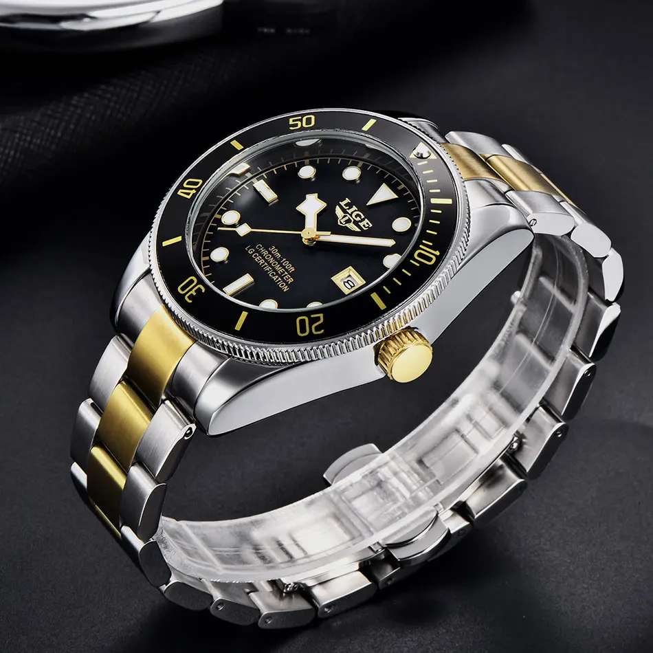 LIGE Watch Man Business Top Brand Luxury Watch for Men Casual Watches Stainless Steel Quartz Wristwatch Waterproof Clock hombre