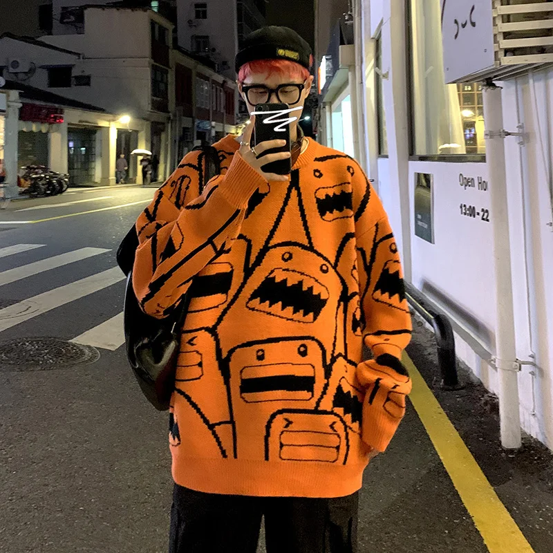 

Men Pullovers Sweater Autumn Winter Male Japan Korea Streetwear Youth Fashion Casual Hip Hop Couple Knitting Sweater