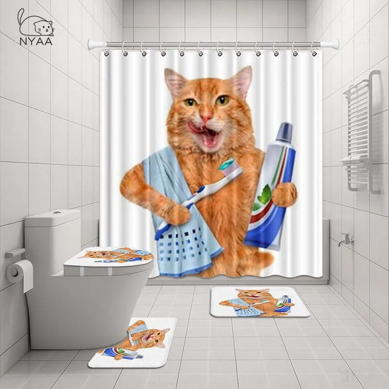 NYAA 4 шт. Британский короткошерстной Кот душ занавеска пьедестал коврик крышка для