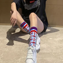 Осень и зима новые хлопковые яркие шелковые носки с буквенным принтом женские носки без пятки модные носки женские носки до середины икры