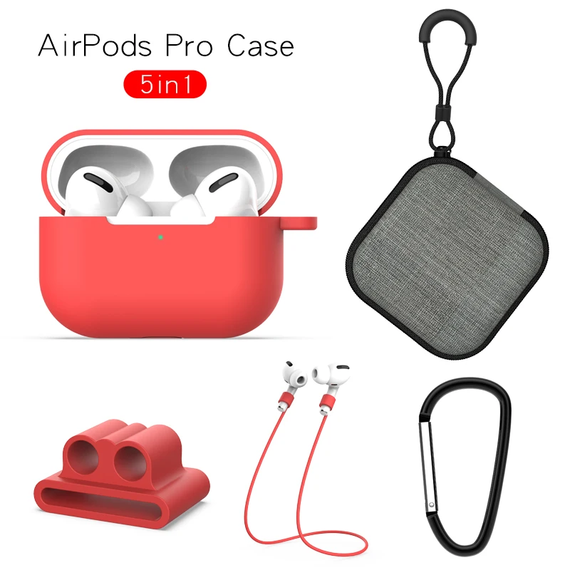 OTTWN Однотонная одежда силиконовый чехол для AirPods Pro 3 Защитная крышка из 5-ти предметов bluetooth Наушники Аксессуары для airpods pro Чехол - Цвет: Red