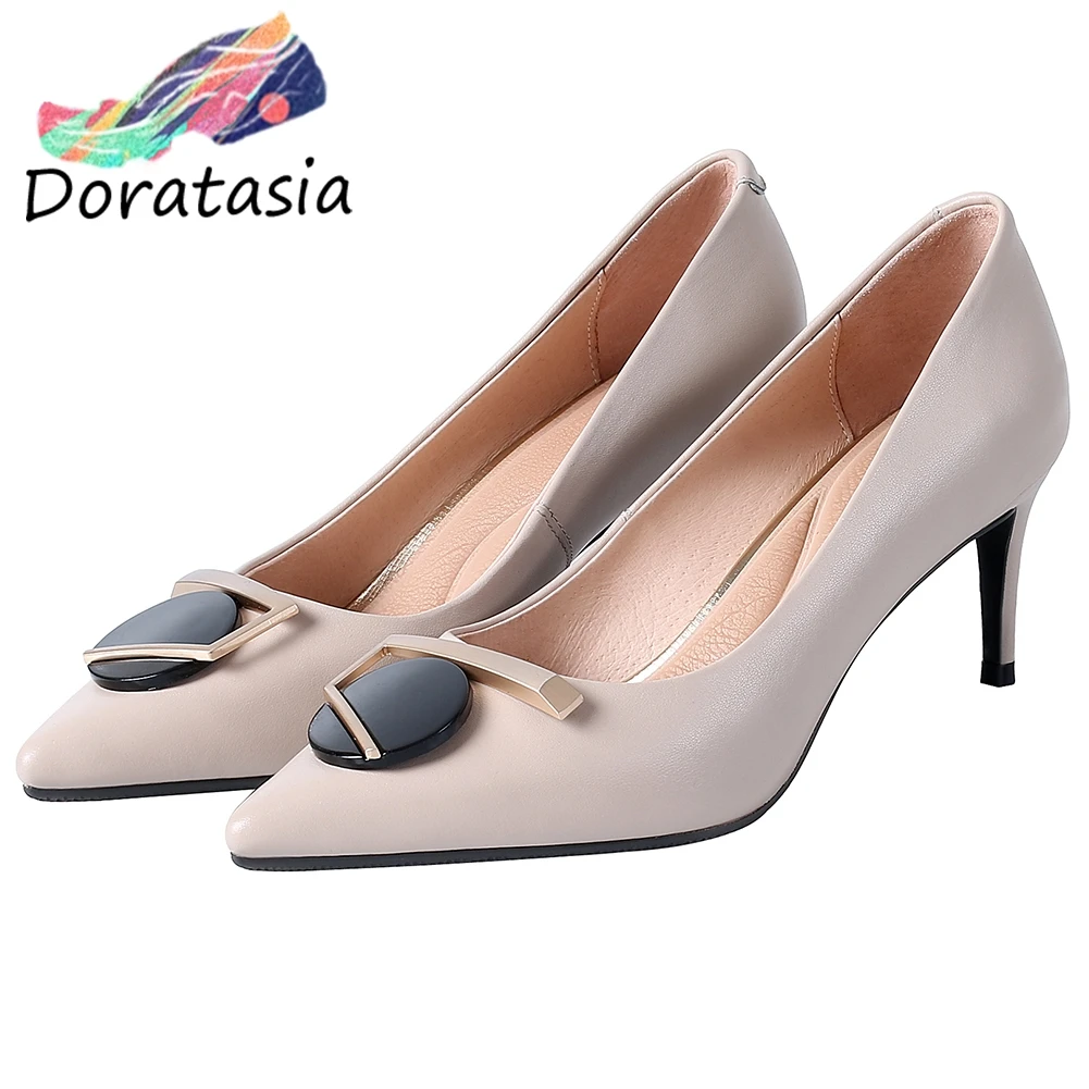 

DORATASIA New Office Girl Elegant High Thin Heels Pumps Brand Decortaing Spring Pumps Women 2020 Genuine Leather Shoes Woman