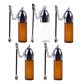 

ELEG-5pcs 5ML Snuff Dispenser Bottle Metal Spoon Snorting Snuff Bullet Snorter