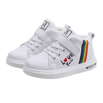 

CNFSNJ children shoes 2019 winter autumn plush waterproof leather boys and girls leisure sports white running trail shoes 26-30