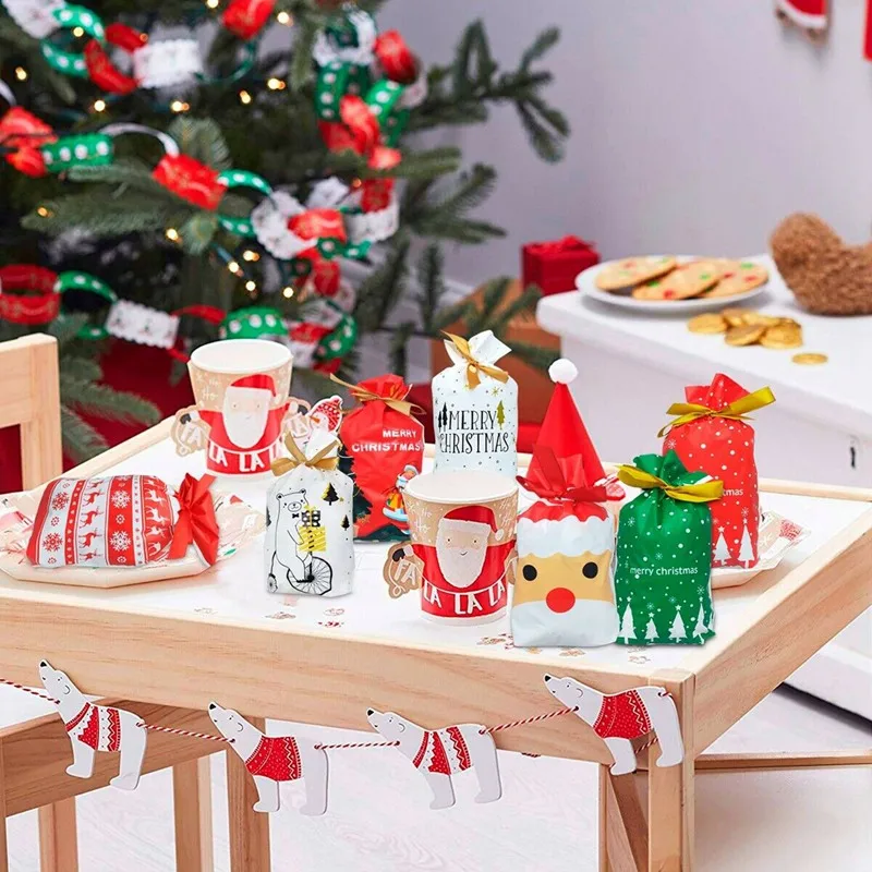 1/5/10pcs Christmas Candy Bags Happy New Year Xmas Packing Bag Merry Christmas Decorations For Home Navidad Gift Bags
