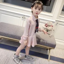 Autumn New Style G1012 Dress Elegant Pleated Girl-style Tie Long Sleeve Sweet Shirt Dress