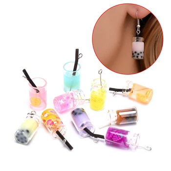 

10pcs/lot Fashion Unique Bottle Design Charms Resin Pearl Milk Tea Bottle Pendants Earring Charms For Jewelry Accessories