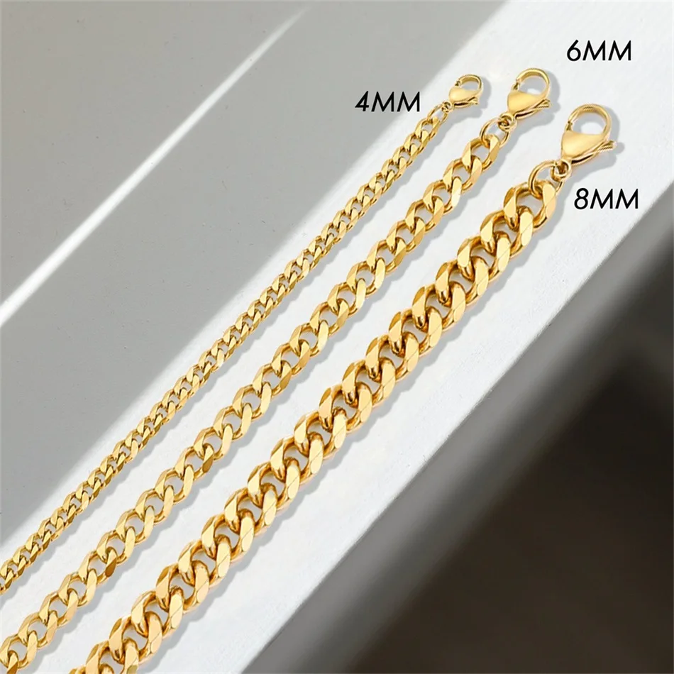 JUJIE 4MM/6MM/8MM 316L Stainless Steel Cuban Chain Bracelet For Women Hip Charms Curb Bracelets Jewellery Wholesale/Dropshipping - Image 6