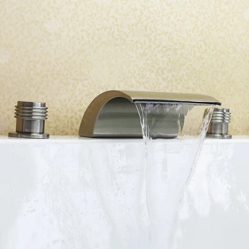 

Benefit Margin Full Copper Wire Drawing Three-piece Waterfall Noodles Effluent Bathtub Faucet 3 Paper Set Separation Type Basin