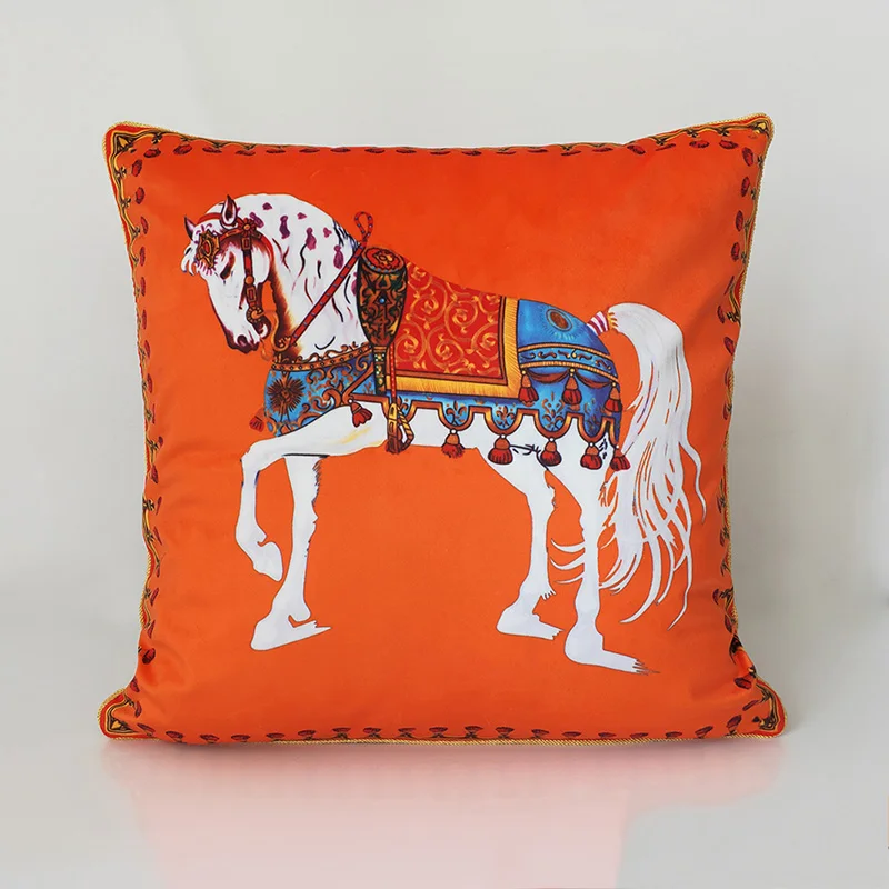 

Europe Vintage Home Decor Luxury Cushion Case Squire Shape Horse Decorative Sofa Velvet Throw Pillow Seat Chair