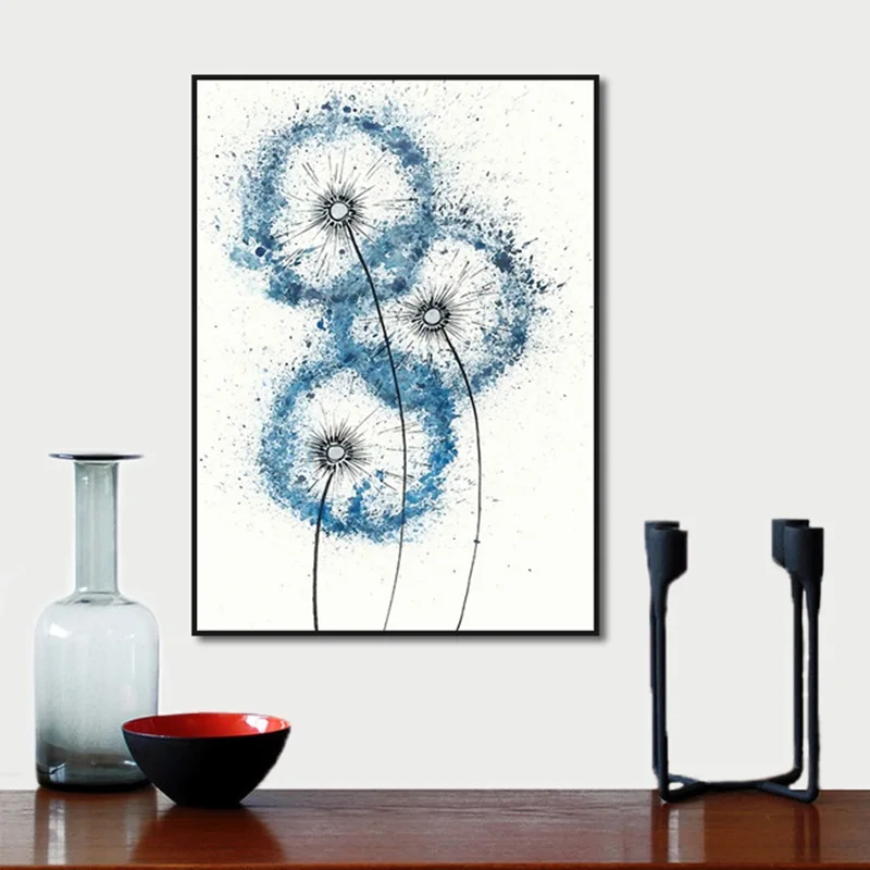 Синий абстрактный постер одуванчика холст с принтом настенный скандинавский