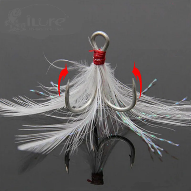 Treble Fishing Hooks 10pcs Treble Hooks With Feather Tackle Fishing Hook Stronger Carbon Steel Barbed Fishhooks Pesca Accessary