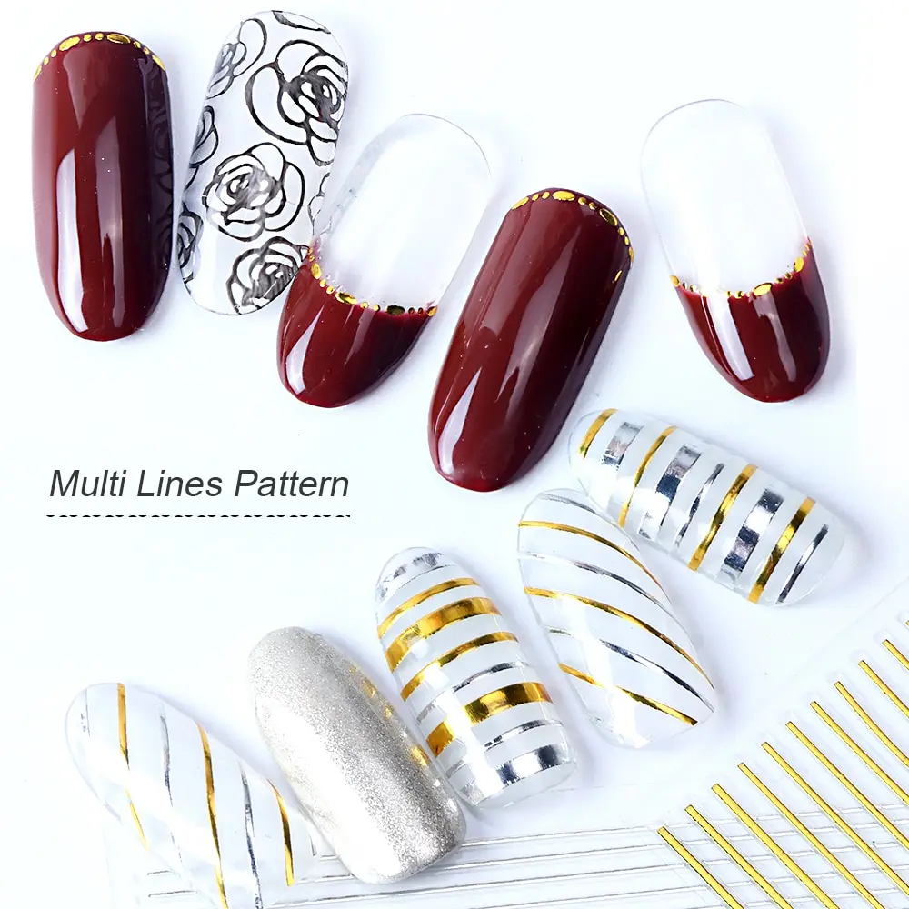 3D Nail Stickers Straight Curved Liners Stripe Tape Wraps Geometric Nail Art Decorations