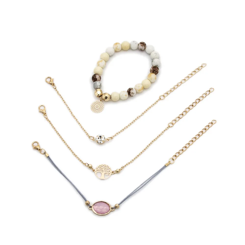 Женский браслет цепочка с бусинами из кристаллов в богемном стиле 4 шт. ювелирное