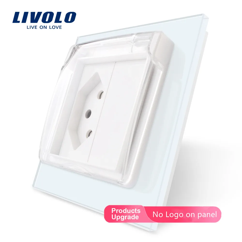 Livolo EU standard Switzerland розетка, стеклянная панель, AC 110~ 250 V, VL-C7C1CHWF, с водонепроницаемой крышкой, без логотипа