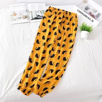 

Spring and Autumn Homewear Pants New Women Floral Sleep Bottoms Comfort Loose Cotton Satin Pants Elasticity Waist Ladies Large