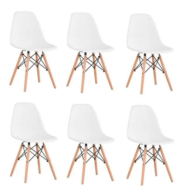 6Pcs/Set Dining Chair Nordic Style Office Chair Plastic Kitchen Chairs Wooden Feet Dining Room Living Room Chairs （White/Black) White