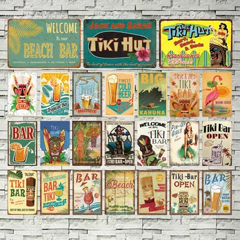 

Tiki Bar Beer Juice Tropical Style Metal Sign Vintage Tin Sign Plaque Metal Vintage Pub Retro Wall Art Decor For Bar