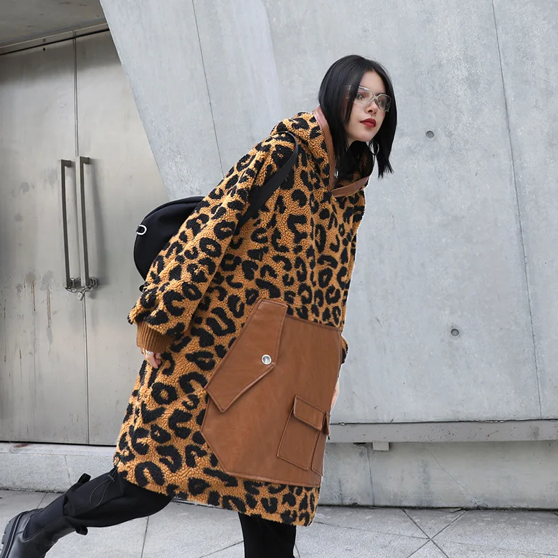 QING MO Leopard Print Women Sweatshirt 2020 Winter