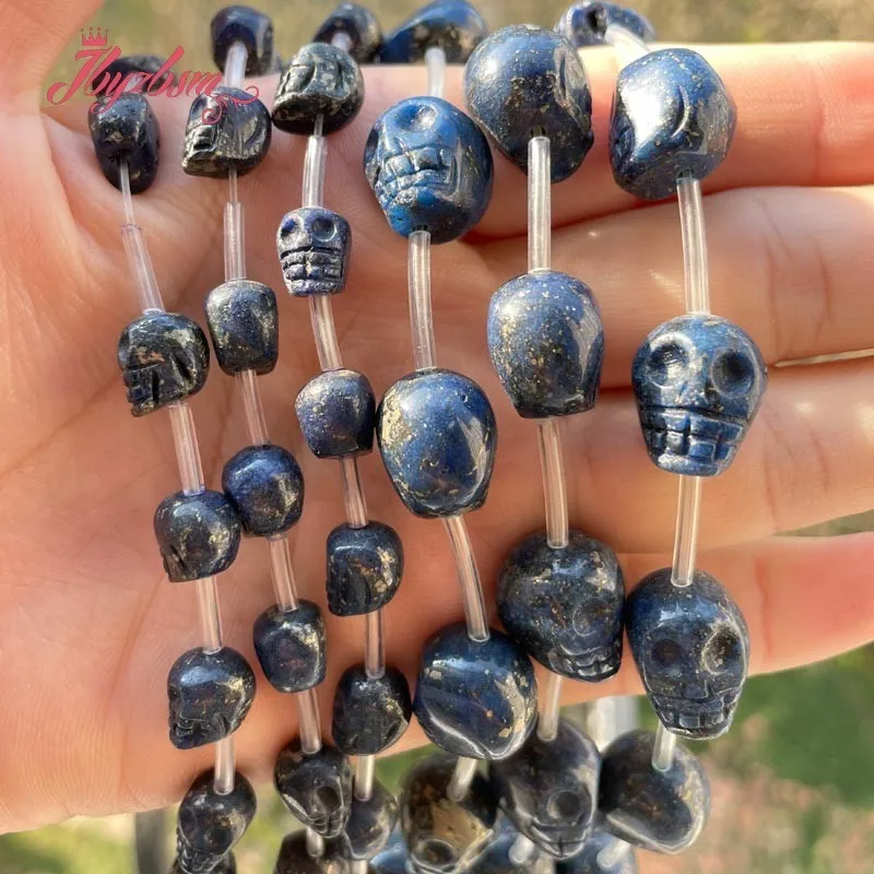 Skull Blue Lazuli Lapis Beads Natural Stone Spacer Loose Beads for Women Men DIY Necklace Bracelet Rings Jewelry Making 15