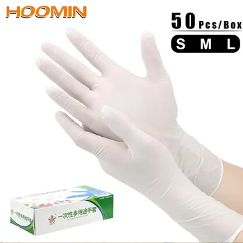 

HOOMIN 50Pcs/Box Universal Disposable White Acid and Alkali Laboratory Gloves for Kitchen/Dishwashing/Garden Rubber Latex Gloves