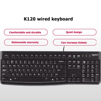 

Logitech K120 Ultra-thin Wired Keyboard USB Keyboards 104 Keys Desktop Computer for Logitech Household Computer Accessories