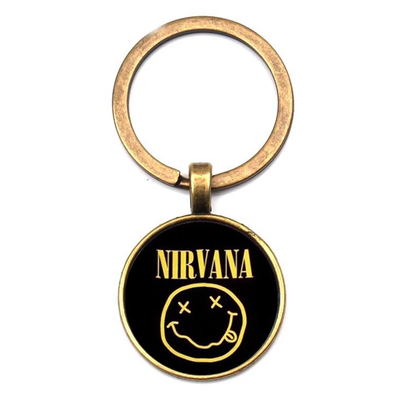 Новая мода рок-группа улыбка Нирвана Подвеска из хрустального стекла кольцо для ключей ювелирные изделия оптом брелок для мужчин и женщин подарок сувенир