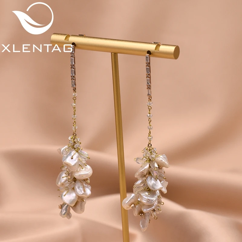 XlentAg Original Design Natural Baroque Pearl Handmade Flower Dangle Earrings For Women Party Gifts Drop Earrings Jewelry GE0601