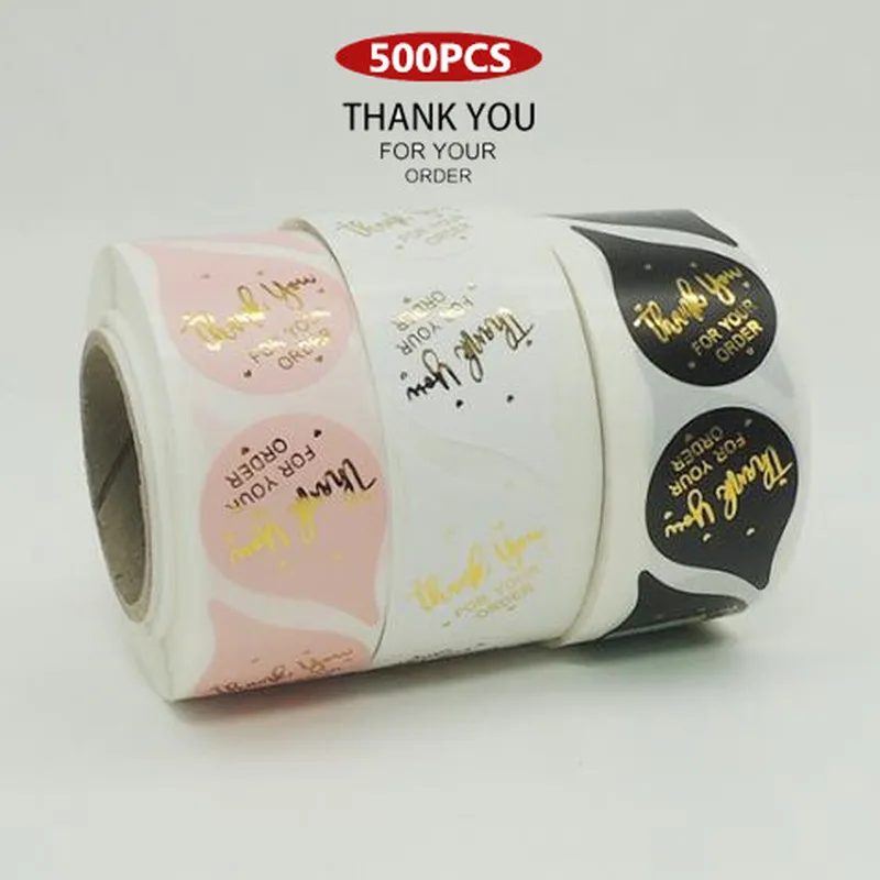 

2.5*3.55cm Pink Water Droplets Gold Foil Thank You Sticker Scrapbooking Seal Labels for Business Taste Order Home Handmade Decor