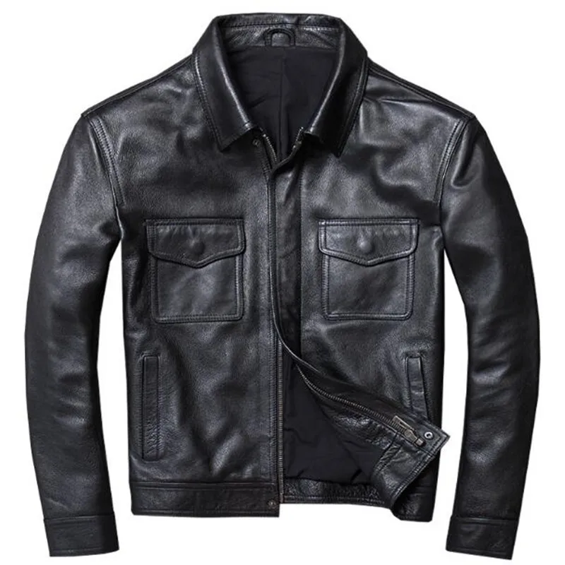 

Autumn Winter Men's Leather Jacket Vintage Casual Motorcycle Genuine Leather Coat Men Slim Windproof Big Size leren jas mannen