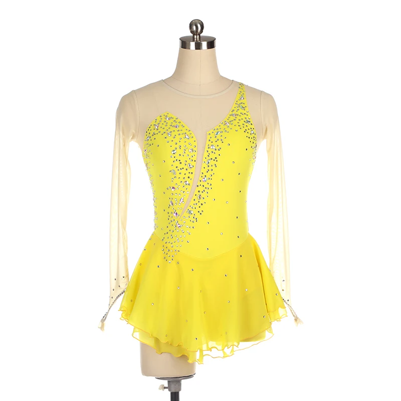 Figure Skating Dress Competition Ice Skating Skirt Girl Women Kids Gymnastics 16 colors Long Sleeve