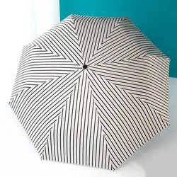 Модные складывающиеся в 3 раза в полоску Женский зонтик с УФ-защитой зонт от солнца и Зонт черное покрытие 10K подставка зонт