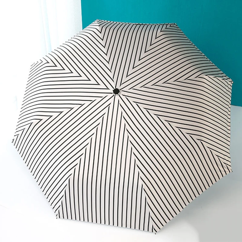 

Fashion 3 Folding Stripe Female Umbrella UV protection Sunny and Rainy umbrella Black Coating 10K Stand Parapluie