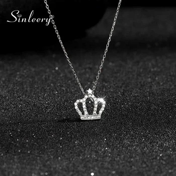 

SINLEERY Elegant Queen Crown Choker Necklace Rose Gold Silver Color Chain Tiny Crystal Pendant Necklace Women Jewelry XL125 SSC